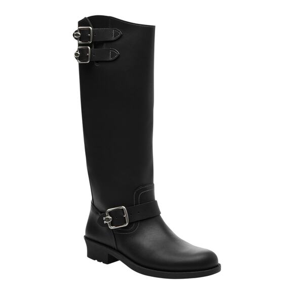 Coach Shoes - COACH Women's Daria Leather Buckled Knee High Moto Boots Black Size 9 M